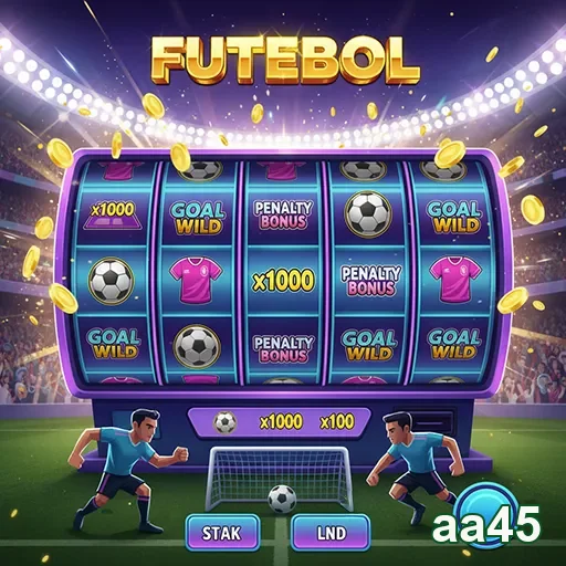 Imagem do jogo de slot de futebol no site aa45, mostrando símbolos e temática esportiva.
